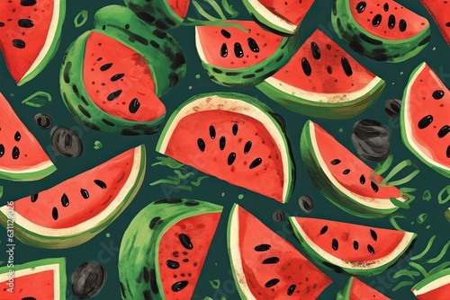 scrumptious seamless 2d watermelon illustration. Generative AI