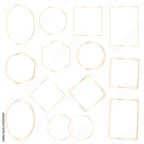 Set of double outline gold frames on white background. Decorative elements. Vector illustration