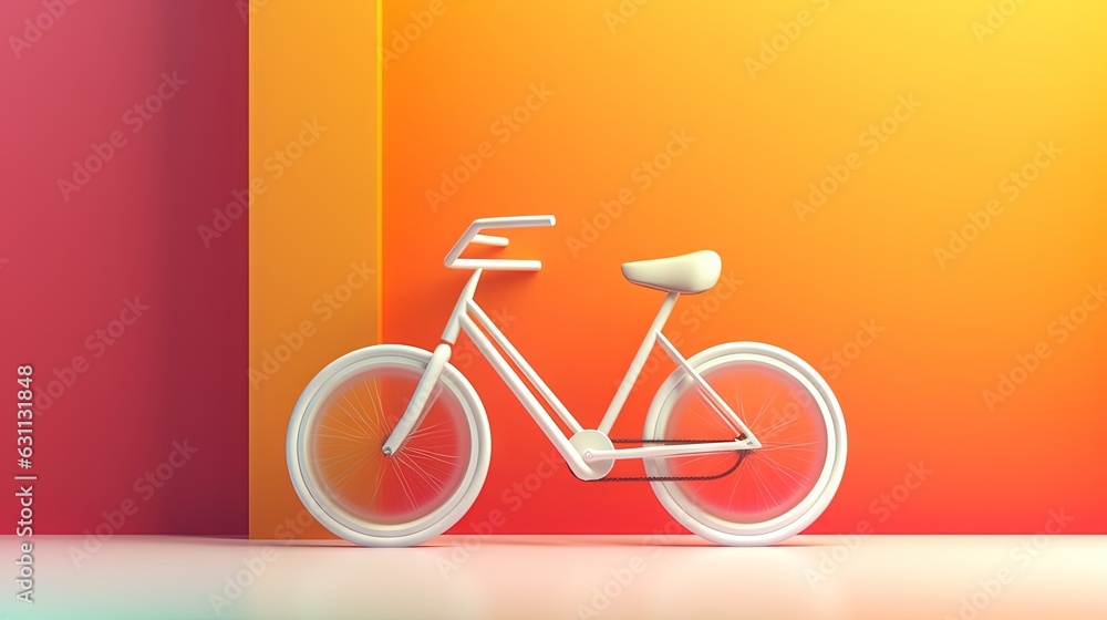 a white bicycle parked against a wall in a colorful room. generative ai a white bicycle parked against a wall in a colorful room. generative ai