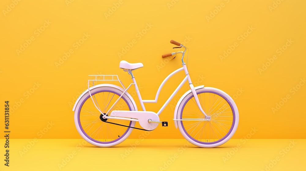 a white bicycle with a basket on a yellow background with a yellow background. generative ai a white bicycle with a basket on a yellow background with a yellow background. generative ai