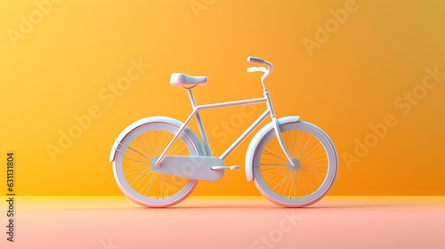  a white bicycle is standing in front of an orange background. generative ai