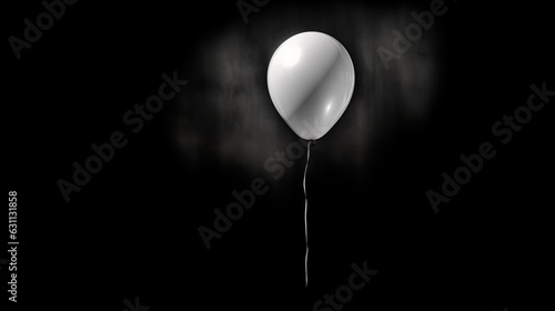  a white balloon floating in the air on a black background. generative ai