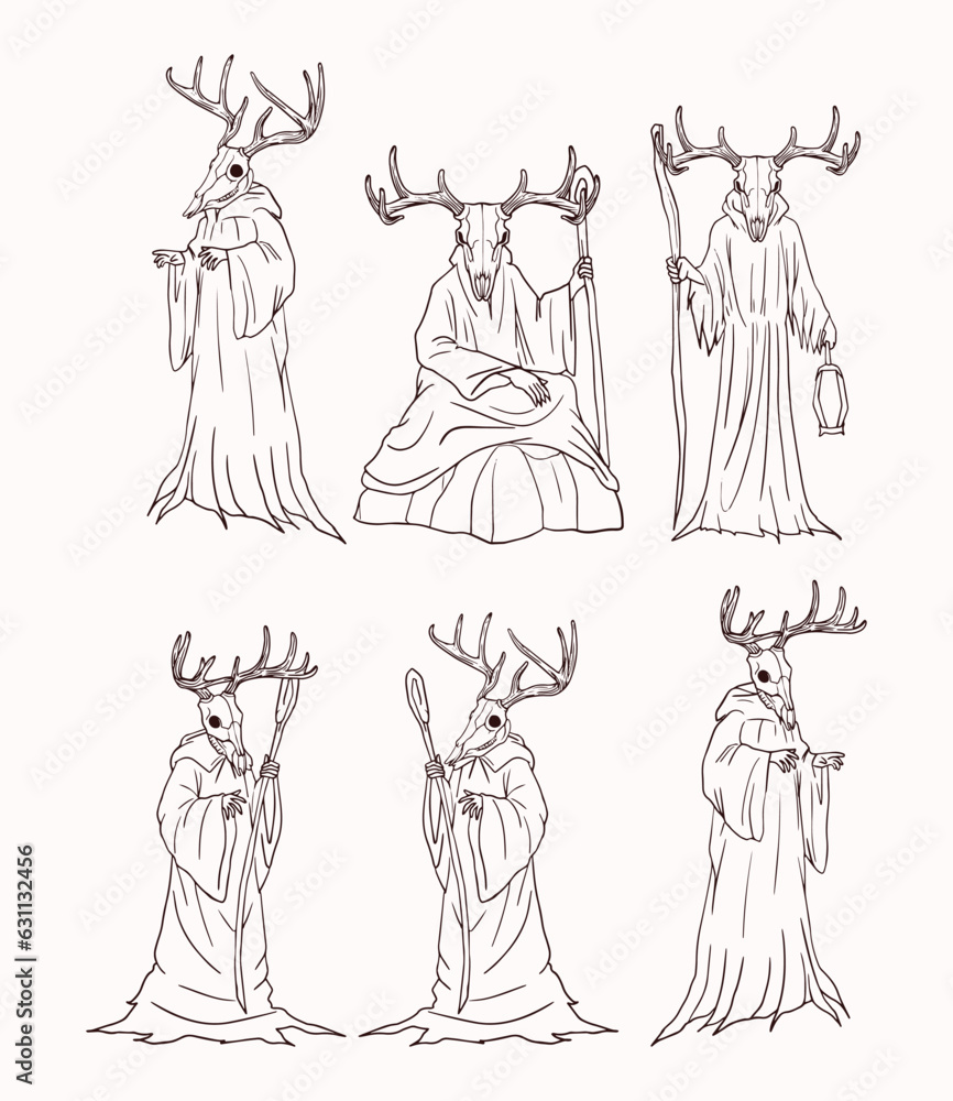 Fototapeta premium vector sketch of a ghostly creature with a deer skull
