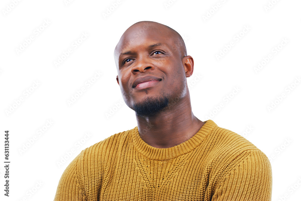 Idea, thinking and black man with solution, emoji and planning isolated on a transparent background. Png, male person and African model with questions, brainstorming and future with problem solving Idea, thinking and black man with solution, emoji and planning isolated on a transparent background. Png, male person and African model with questions, brainstorming and future with problem solving