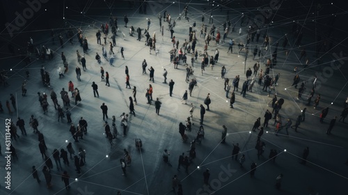 top view of crowd people connected by lines, AI Generated