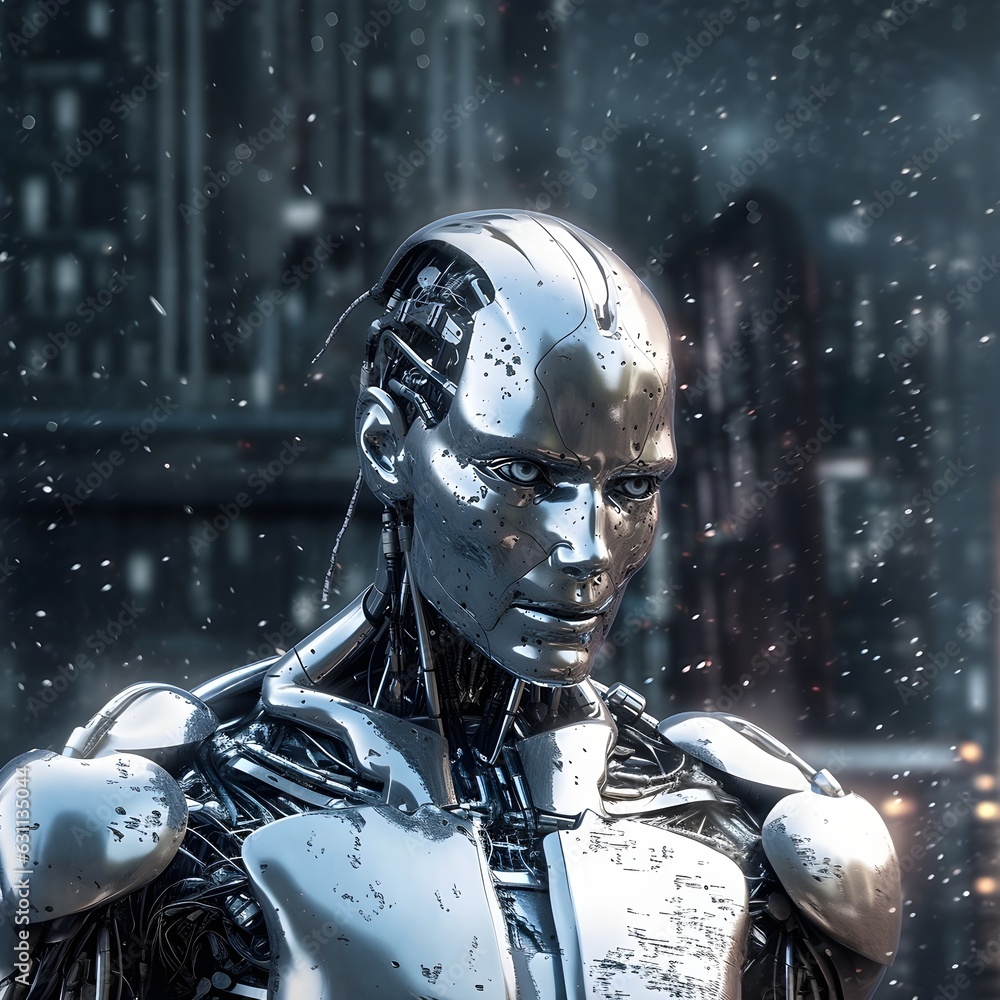 Metallic AI Humanoid Robot
