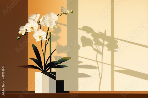 Modern Botanics: Beige-Yellow Potted Orchids Illustration, Gener