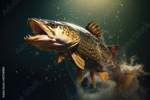 pike jumping out of water, ai generated photo