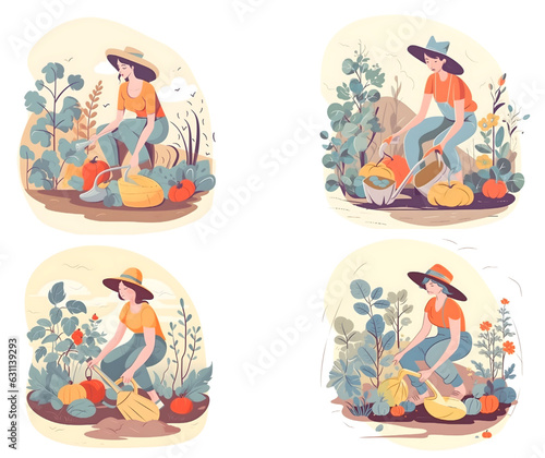 Gardening women collection,modern flat vector concept illustration,Organic gardening concept.minimal illustration,Vector,Logo Design,Background.