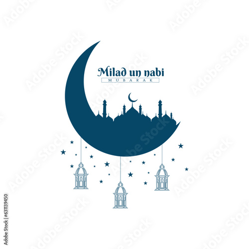 milad un nabi wishes card with text and mosque banner or poster design