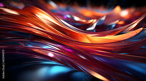 3d rendering of abstract wavy metallic background in orange and blue. Generative AI