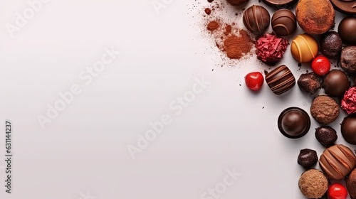  a pile of chocolates and candy on a white background.  generative ai