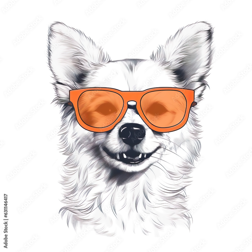 Graphic illustration of a dog wearing orange sunglasses. Graphic illustration of a dog wearing orange sunglasses.