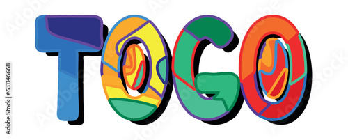 TOGO. Bright cartoon color doodle isolated typographic inscription, Illustrated text. Country name TOGO for print, travel resources, social network, adv banner, t-shirt design.
