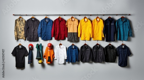 set of diverse and colorful worker uniforms photo