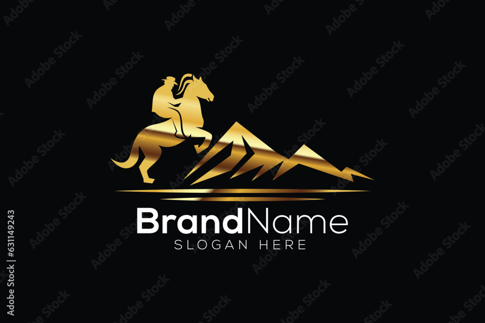 Trendy and Professional Horse and hill logo design vector template