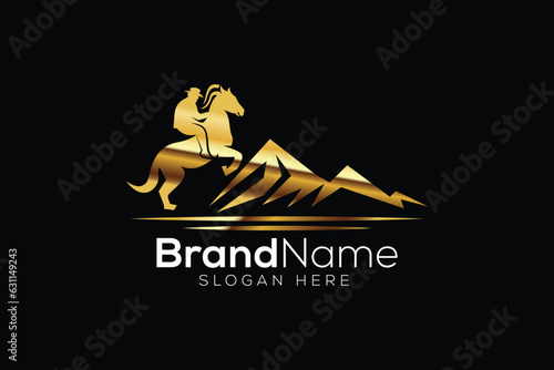 Trendy and Professional Horse and hill logo design vector template
