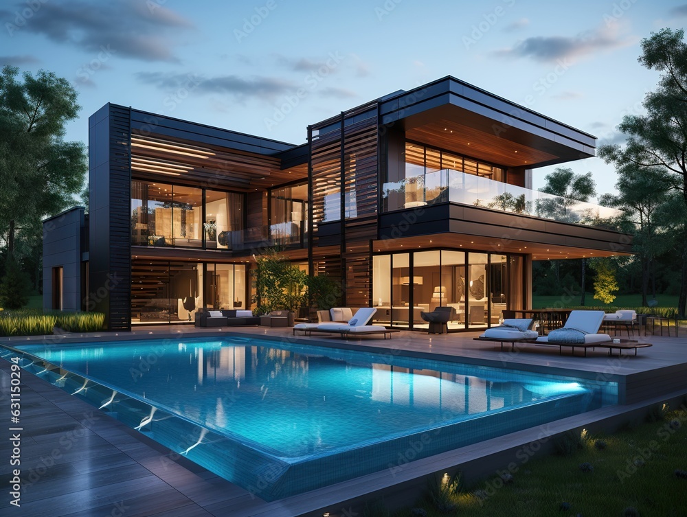 Modern luxury house with outdoor infinity pool, luxury villa design with pool, modern luxury villa design with pool