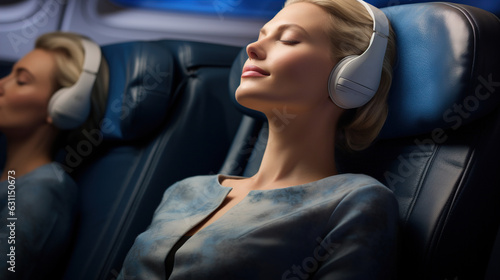 A flight attendant guides passengers through a relaxing meditation session, helping them destress and find tranquility during the flight