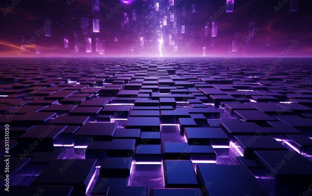 Purple Blockchain 3D Abstract Modern Background