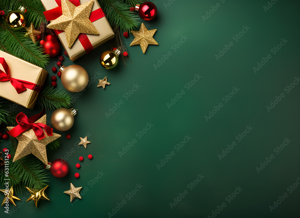 Christmas background with holly ,star and decorative balls
