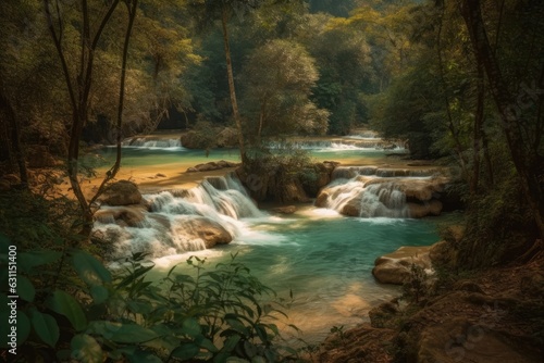 Tat Sae s waterfalls. Lonng Prabang  Laos  has lovely landscapes. Panorama. Generative AI