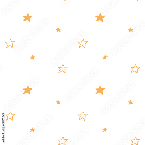 Hand drawn seamless pattern with soft yellow cute childish elements. Doodle kiddish empty and filled stars icons