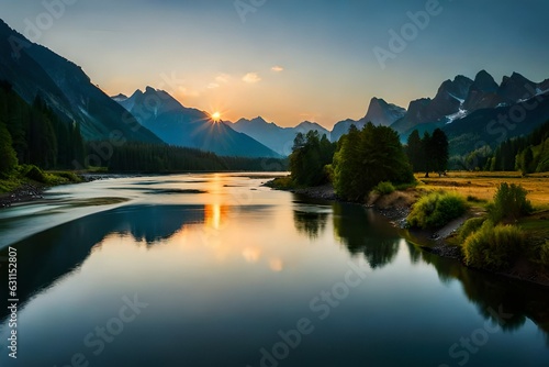 lake in the mountains generated with AI technologies © sajid
