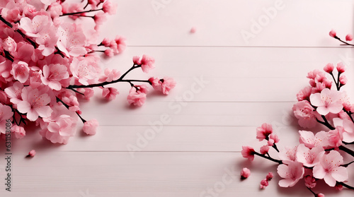 Elegant clean space with cherry blossom ornaments and elements for text or copywriting placeholder 