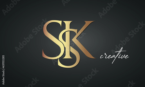 luxury letters SSK golden logo icon premium monogram, creative royal logo design	 photo