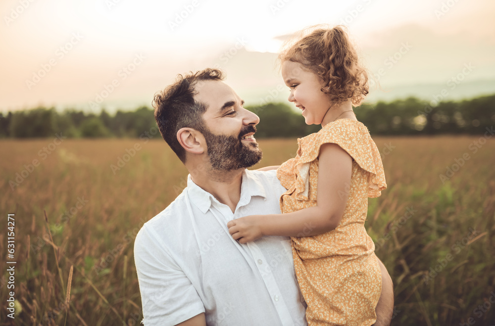 Happy family father with children daughter on nature sunset Happy family father with children daughter on nature sunset
