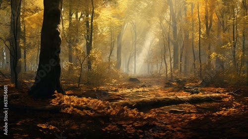 A misty autumn morning in the woods