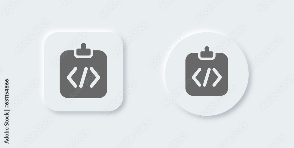 Coding solid icon in neomorphic design style. Programming signs vector illustration. Coding solid icon in neomorphic design style. Programming signs vector illustration.