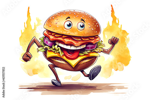 Cute smiling cartoon burger. Post processed AI generated image.