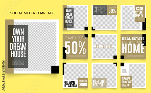 social media template banner house architecture service promotion. fully editable instagram and facebook square post frame puzzle organic sale poster