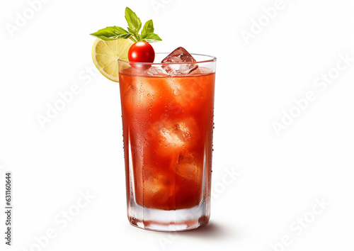Bloody mary vodka and tomato juice cocktail on white background.Macro.AI Generative.