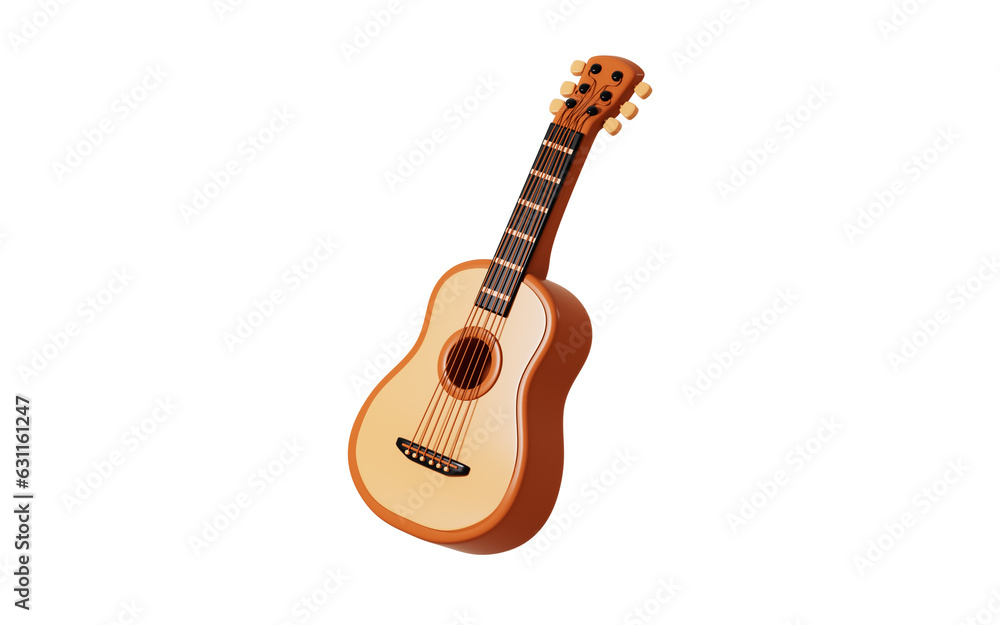 Cartoon guitar model, 3d rendering. Cartoon guitar model, 3d rendering.