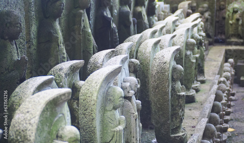 Row of Jizo Buddha statues at Hase-Dera temple in Kamakura, Japan