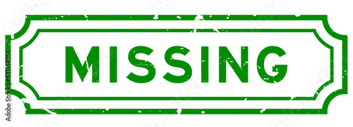 Grunge green missing word rubber seal stamp on white background