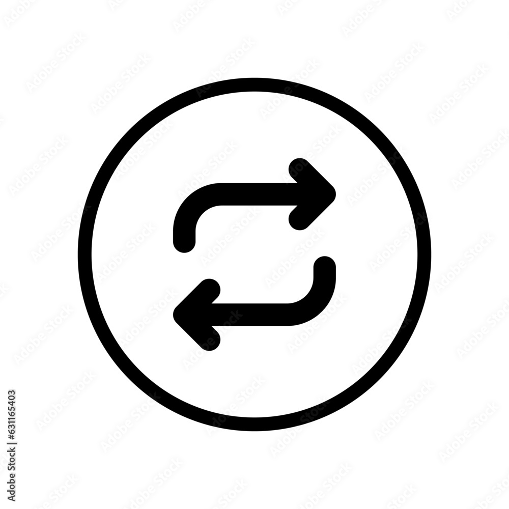 Repost, retweet, share button icon vector in circle line Repost, retweet, share button icon vector in circle line