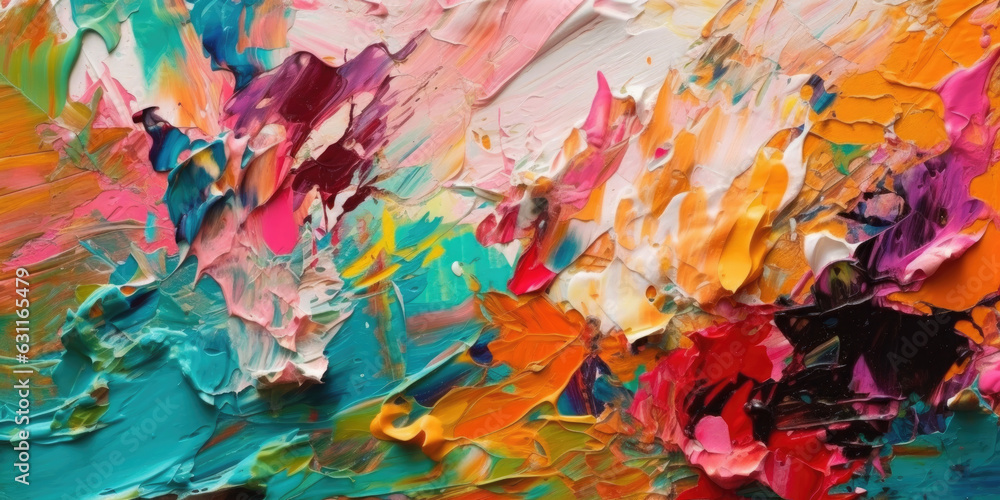 Closeup of abstract rough colorful art painting texture. AI-generated image