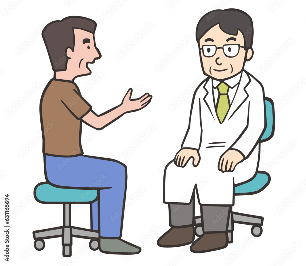 医者に話をする中年男性の患者