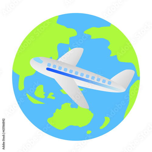 Illustration of the earth and an airplane. International travel concept.