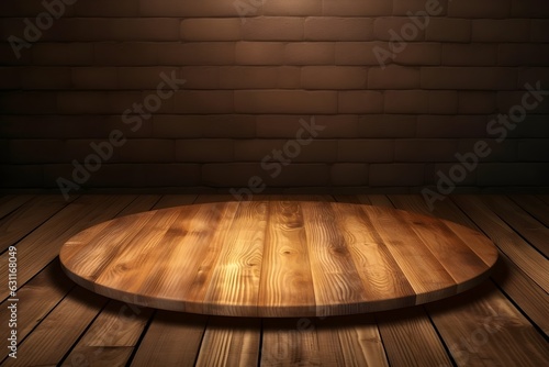 Wood table mockup with Wooden background. Empty copy space for product presentation