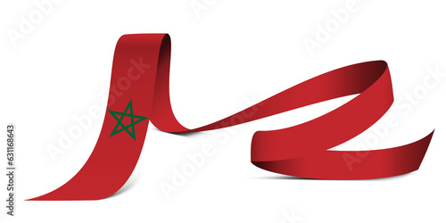 3D illustration. Flag of Morocco on a fabric ribbon background.