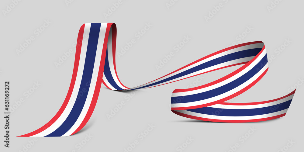 3D illustration. Flag of Thailand on a fabric ribbon background.