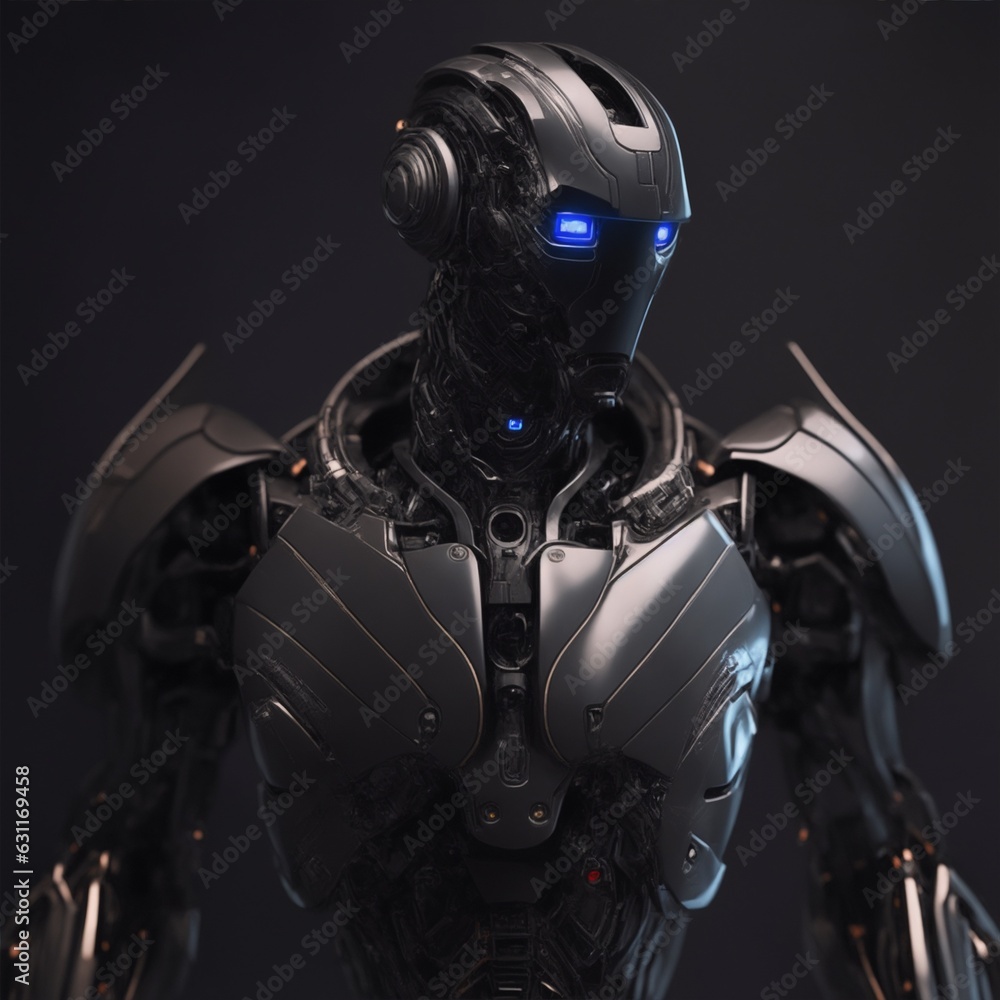 Fototapeta premium humanoid robot on black background illustration