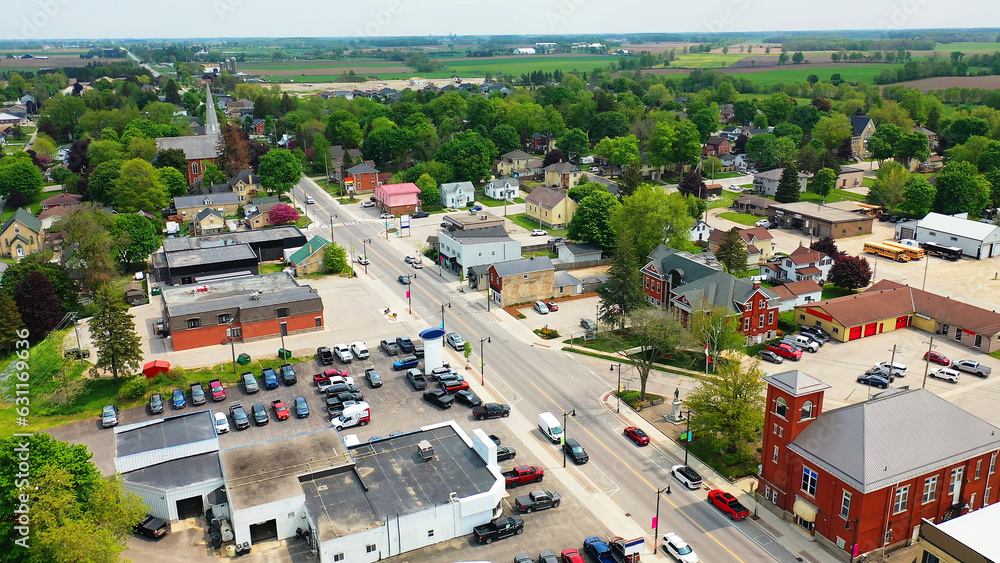 Aerial of Harriston, Ontario, Canada on spring morning Aerial of Harriston, Ontario, Canada on spring morning