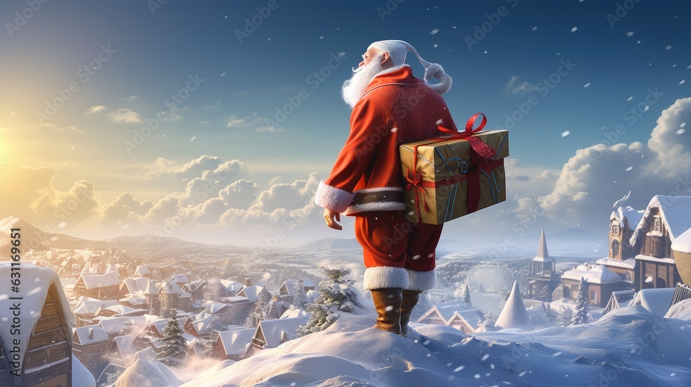 Santa Claus as superhero, wearing cape. Created with Generative AI. - obrazy, fototapety, plakaty 
