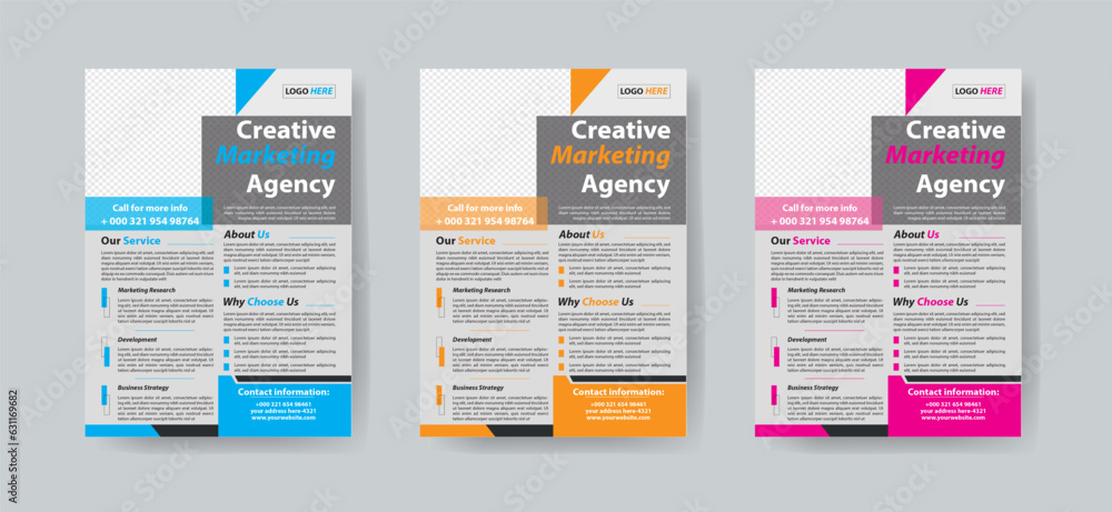 Corporate business flyer template design set with Cyan, magenta & orange color. marketing, business proposal, promotion, advertise, publication, cover page. new digital marketing flyer set